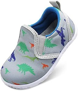 FEETCITY Infant First Walking Shoes Baby Girls Boys Shoes Soft Sole Slip On Newborn Crib Shoes 12-18 Months Infant Dinosaur Grey