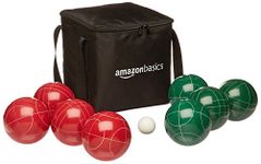 AmazonBasics 100 Millimeter Bocce Ball Outdoor Yard Games Set with Soft Carrying Case - Red and Green