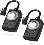 HBN Outdoor Timer Outlet Waterproof, 24 Hour Mechanical Light Timers for Electrical Outlets Outdoor Weatherproof, 2 Grounded Outlets for Christmas Lights, Pool Pump, 15A 1/2HP
