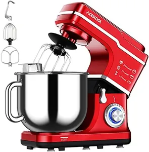 Stand Mixer, 7.5QT 660W Electric Dough Mixer, Kitchen 10-Speed Tilt-Head Food Mixer for Baking&Cake, with Stainless Steel Bowl, Whisk, Dough Hook, Beater, Splash Guard(RED) MC1