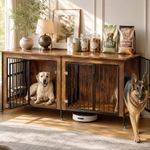 Easyego 78" Dog Crate Furniture with Divider and Bowls for 2 Dogs, Brown