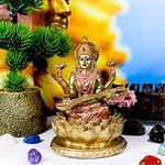 BangBangDa Hindu Goddess Lord Saraswati Statue - Indian Idol of Music Sitting on Lotus Sculpture - India God Figurine Home Mandir Temple Altar Shrine Yoga Room Decor Diwali Pooja Gifts