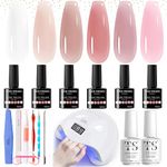 THR3E STROKES Gel Nail Polish Starter Kit With U V/LED Light, 6 Colors 48W Nail Dryer, Gel Base Top Coat Nail Art Tools, All-In-One Gift Kit, DIY Home/Salon Manicure Set, (WATERY NEED 3 LAYERS)