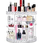 Acrylic Makeup Organizer, Cosmetic Storage and Vanity Perfume Organizers in Countertop Bathroom Dresser, 360 Rotating Makeup Holder Stand for Beauty Caddy Skincare & Clear & Diamond Pattern