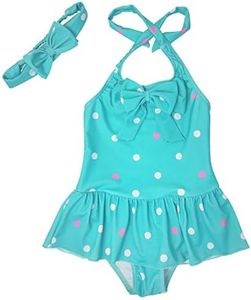 Jastore Girls Swimwear One Piece Swimsuits Beach Wear with Headband, C-aqua, 12-24 Months