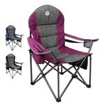 Northroad Oversized Portable Camping Chair, Full Padded Outdoor Folding Chair Support 350 LBS, Heavy Duty Lawn Chair with Cup Holder, Cooler Bag, Lumbar Support, Head Pocket for Adult (Purple)