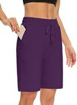 DIBAOLONG Womens Yoga Shorts Loose Comfy Drawstring Lounge Bermuda Shorts with 3 Pockets Purple 3XL