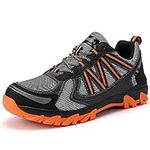 LUSWIN Men's Hiking Shoes Breathable Lightweight Trekking Hiking Footwear Non-Slip Low Rise Outdoor Camping Trekking Trainer Walking Shoes, Grey Orange 8.5