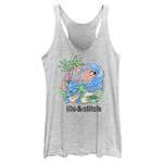 Disney Lilo & Stitch Beach Duo Women's Racerback Tank Top, White Heather, XX-Large