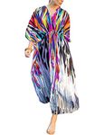 Women V Neck Loose Multicolor Rainbow Beach Dress Bsubseach Batwing Sleeve Long Kaftan Beachwear Swimsuit Cover Up Plus Size