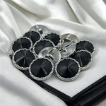 REENA Silver Black Ring 6pc Fancy Synthetic Resin PVC Material Button Designer Buttons for Coats Shirts Blazers (Silver Black Ring 6pc)