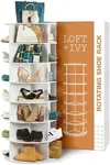 LOFT + IVY Rotating Shoe Rack tower Updated Version -360 Spinning Shoe Rack organizer-Lazy Susan for shoes - Fits 28 pairs of shoes - Spinning and Revolving Round Shoe Rack Carousel - 7 tier shoe rack