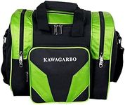 Kawagarbo Bowling Bag for Single Ball - Single Ball Tote Bag with Padded Ball Holder - Fits a Single Pair of Bowling Shoes Up to Mens Size 14 (Black/Green)