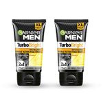 Garnier Men Turbo Bright Double Action Face Wash, Deep Cleansing Anti Pollution Face Wash with Charcoal and Vitamin C, Suitable for all Skin Types, 150g x2 (Pack of 2)