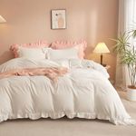 mixinni 3 Piece Washed Microfiber Ruffled Duvet Cover King Size White Ruffle Duvet Cover Farmhouse Bedding Comforter Cover (1 Duvet Cover+2 Pillowcases)-King Size