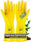 F8WARES 14 Inch Thick & Heavy Duty Latex Rubber Gardening Gloves - Long Hand Gloves for Garden Work - Handling Accessories Tools - Home Garden, Pack of 1, Yellow