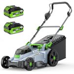Cordless Lawnmower, ETOOLAB Lawnmower with Brushless Motor up to 500m², 43cm Cutting Width, 6 Cutting Heights, 2 * 4.0Ah Battery and Charger, 50L Bag
