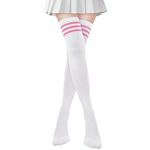 SATINIOR Over Knee Thigh High Socks Striped Boot Socks 3 Striped Thigh High Socks Womens Tube Socks Warm Cosplay Stockings for Girls (White and Pink)