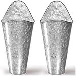 Hallops Galvanized Wall Planters - Two (2) Large Premium. Farmhouse Metal Hanging Vase. Rustic Decor. Tall Container for Easter Flowers or Planets. Tin Style Bucket or Pocket