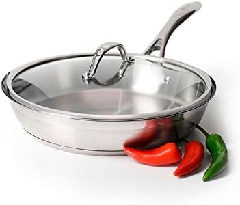 ProCook Professional Stainless Steel Frying Pan with Lid Uncoated Induction Safe Pans Heavy Duty Dishwasher Safe Cookware - 28cm