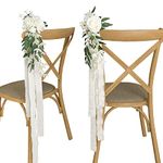 Lookein Wedding Aisle Chair Decorations Set of 8 Pew Flowers with Tails for Wedding Ceremony Chair Decorations, White