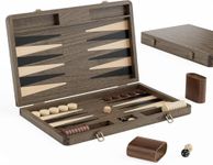 Black Walnut Backgammon Set, 14.4 x 18 Inch Foldable Wooden Backgammon Board Game with 30 Smooth Checkers, 4 Dice, Doubling Cube and 2 Wooden Dice Cups, Portable Classic Strategy Game for Adults
