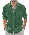 J.VER Men's Linen Cotton Shirts Long Sleeve Regular Fit Casual Solid Shirt Lightweight Summer Beach Shirts with Pocket Army Green