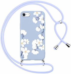 Foonary Funda con Cuerda para iPhone 7 Plus/Apple iPhone 8 Plus 5,5", Carcasa Silicona Aesthetic Dibujos Case con Ajustable Collar Correa de Cuello Cordón Antigolpes Cover para iPhone 7 Plus, Flor 6