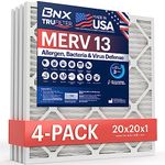 BNX TruFilter 20x20x1 MERV 13 (4-Pack) AC Furnace Air Filter,MADE IN USA,Electrostatic Pleated Air Conditioner HVAC AC Furnace Filters, Bacteria, Smoke (Actual Size: 19 11/16’’x19 11/16’’x3/4‘’)