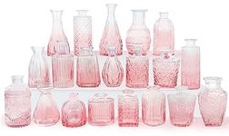 Pink Glass Bud Vases Set of 20 - Mini Vintage Vases for Wedding Decorations, Home Table Flower Décor, Small Carved Glass Vases for Centerpieces