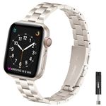 BesBand Thin Watch Bracelet Compatible with Apple Watch Band iwatch Bands 38mm 40mm 41mm 42mm 44mm 45mm 49mm Series 9 8 7 6 5 4 3 2 1 & SE Ultra Metal Stainless Steel Replacement Slim Strap for Women and Men