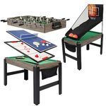 Sunnydaze 45-Inch 5-in-1 Multi-Game Table - Billiards, Push Hockey, Foosball, Ping Pong, and Basketball - Weathered Gray