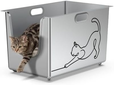 Stainless Steel Cat Litter Box, 13.7" High-Sided Line-Art Litter Pan