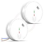 Mains Powered Smoke Alarms, Interlinked Wired Alarm Smoke Detector 1 Year Replaceable Battery Back-up, Fire Alarm with LED Indicator Silence Button EN 14604 Standard (2-PACK)