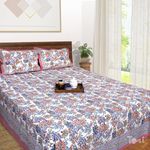 TOAI Hand Block Printed Bedsheet Pure Cotton Double Bed Queen Size 90"x108" 210 TC Bedsheet Includes 2 Pillow Covers (Purple Pink on White)