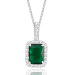 Karino & Co. Emerald Silver Chain Pendant Necklace for Women Studded with Real Diamond alike CZ Diamonds Around It BirthdayGift for Girls and Gift for Women Emerald Necklace for Anniversary Gift