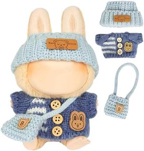 17cm Doll Clothes - Kawaii Chic Style Set for 17cm Dolls, Cute Doll Outfit with Accessories -Button Up Stripe Blue Sweater + Blue Hat + Blue Bag (NO Doll)