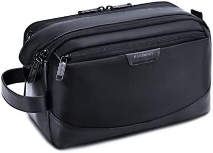 BAGSMART Kulturbeutel Herren Reise Kulturtasche Organizer aus Leder Dopp Kit Wasserfester Rasierbeutel für Kulturzubehör Schwarz