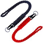 2 PCS Heavy Duty Paracord Lanyard with Keychain Keyring, Sturdy Braided Cell Phone Lanyard for Outdoor Activities, Hiking, Camping (Black+Red)