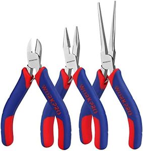 WORKPRO Mini Pliers Set, 3-Piece Small Pliers Tool Kit Includes 4” Diagonal Plier, 5” Long Nose Plier, 6” Needle Nose Plier, for Making Crafts, Repairing Electronic Devices