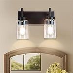 DLLT Vanity Wall Mount Lamp, Rustic Bath Lighting Fixtures, 2-Light Metal Wall Sconces Lamp with Glass Lamp Shade for Bedroom, Kitchen, Powder Room, Hallway, Kitchen, Mirror, Laundry Room (E26 Base)