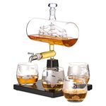 Oak & Steel - Whiskey Decanter Gift Set with Glasses, Sailing Ship Design, 1000ml Whiskey Decanter and Glass Set, Perfect for Rum, Scotch, Bourbon, Ideal for Holiday, Birthday, and Father’s Day Gift