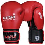 USI UNIVERSAL Boxing Gloves, 609M1 Red Immortal Safe Spar Gloves, Punching Bag Gloves For Boxing, Training, Top Grain Hide Leather, Foam Padding, Elastic Hook & Loop Wrap Around Strap (Size 16oz)