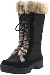 AUSLAND Women's Black Winter Snow Boots Twin Peaks Fur Cuff Mid-Calf Waterproof Lace Up Boots E7623 10US/41EU
