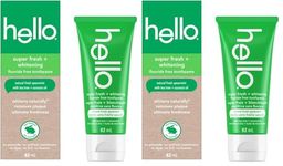 Hello Vegan Fluoride-Free Toothpaste, Moisturizing Hemp Seed Oil + Coconut Oil, Super Fresh Family Farmed Spearmint, Naturally Whitening Toothpaste, Helps Remove Plaque, 82ml (Pack of 2)
