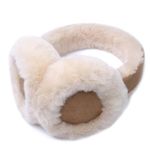 Harssidanzar Real Fur Winter Earmuffs for Men Women, Genuine Fur Earmuff, Sheepskin Ear muffs, Foldable Earmuffs, Outdoor Earmuffs, Ski Earmuffs HU301CA,Camel