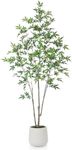 Laiwot Artificial Tree, 6ft Tall Fake Maple Tree for Indoor Home Decor, Faux Maple Tree with 10.5in White Planter, Large Silk Plant for Office Living Room Decor, Set of 1