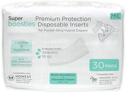 Overnight Diaper Leak Stopper, Super Boosties Disposable Inserts, Use with Pampers Sizes 4-6, Honest Hybrid Diaper Cover Sz Medium/Large, Amazing Baby Cover Sz 3/4, 4.3x13 in, 30 Count