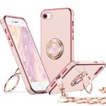 XYZ Case for iPhone SE 2022 [3rd Gen], SE 2020 [2nd Gen], iPhone 8/7 Phone Case with Double Ring Kickstand, Women Girl Cute Love-Heart Luxury Bling Protective Case for iPhone 7/8/SE, Pink