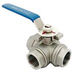 HOSEMART 3 Way Ball Valve 3/4" Inch BSP Female Threaded Stainless Steel Nickel Finish For Oil Gas Water 20mm (Stainless Steel, 3/4" Inch)